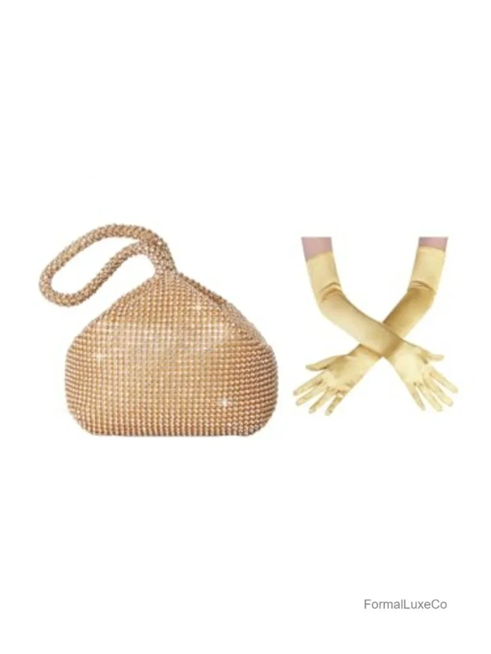 Rhinestone Clutch Evening Bag with Long Satin Opera Gloves Set for 1920s Party